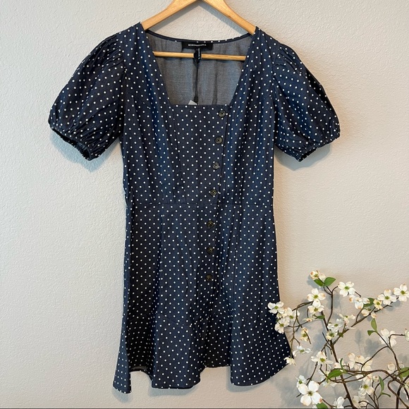 NWT BCBGMaxAzria Puff Sleeve Polka Dot Dress XS - Picture 3 of 9